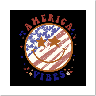 America Happy Face Smile American Flag 4th Of July Posters and Art